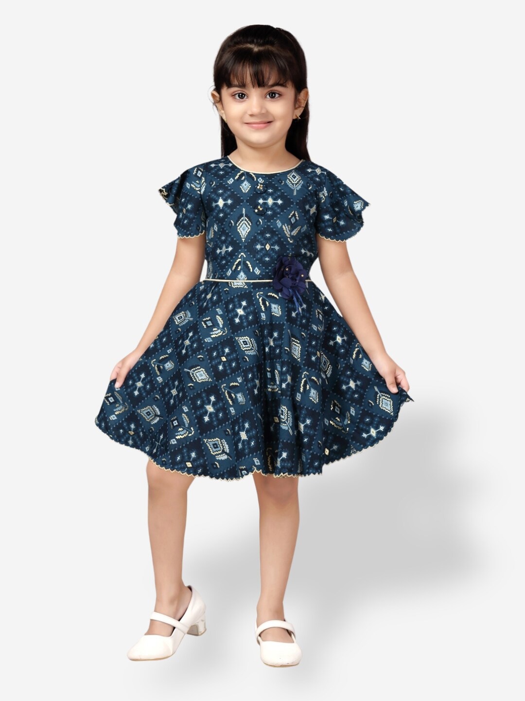 

Aarika Girls Floral Printed Fit and Flare Dress, Blue