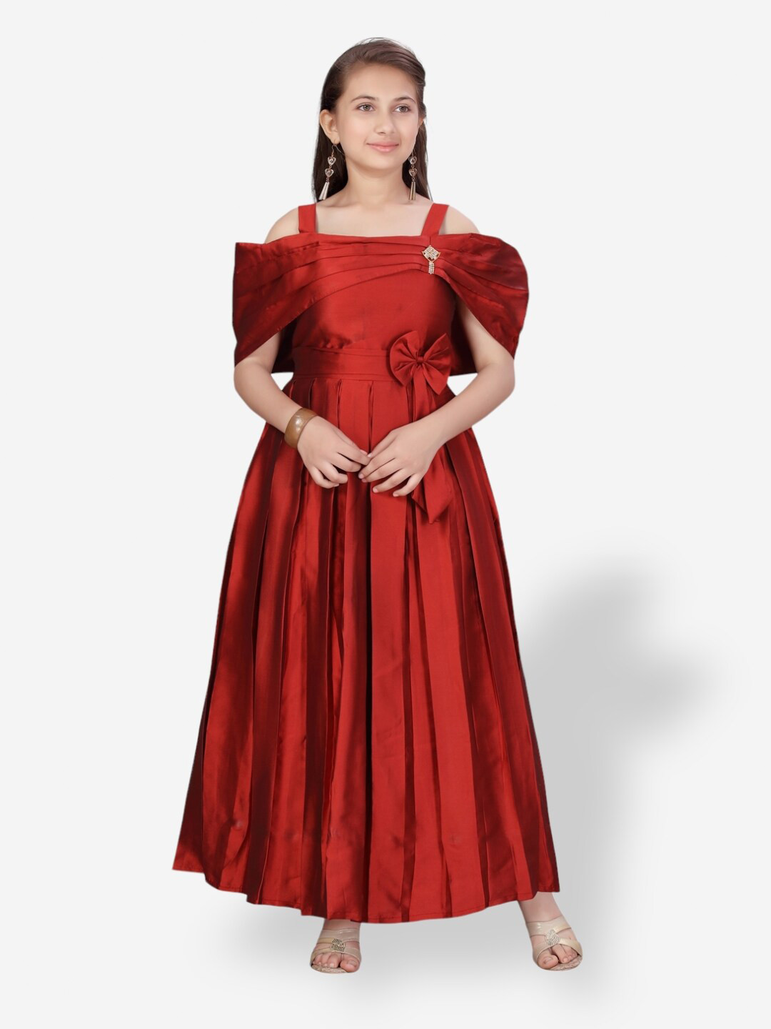 

Aarika Shoulder Straps Fit & Flare Silk Maxi Dress, Maroon