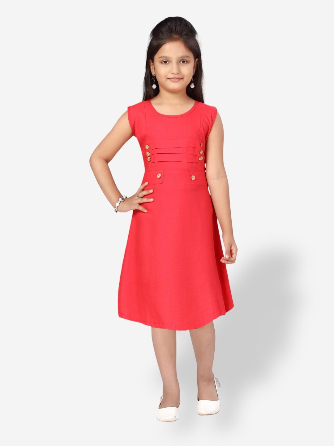 

Aarika Sleeveless Pleated A-Line Cotton Dress, Red