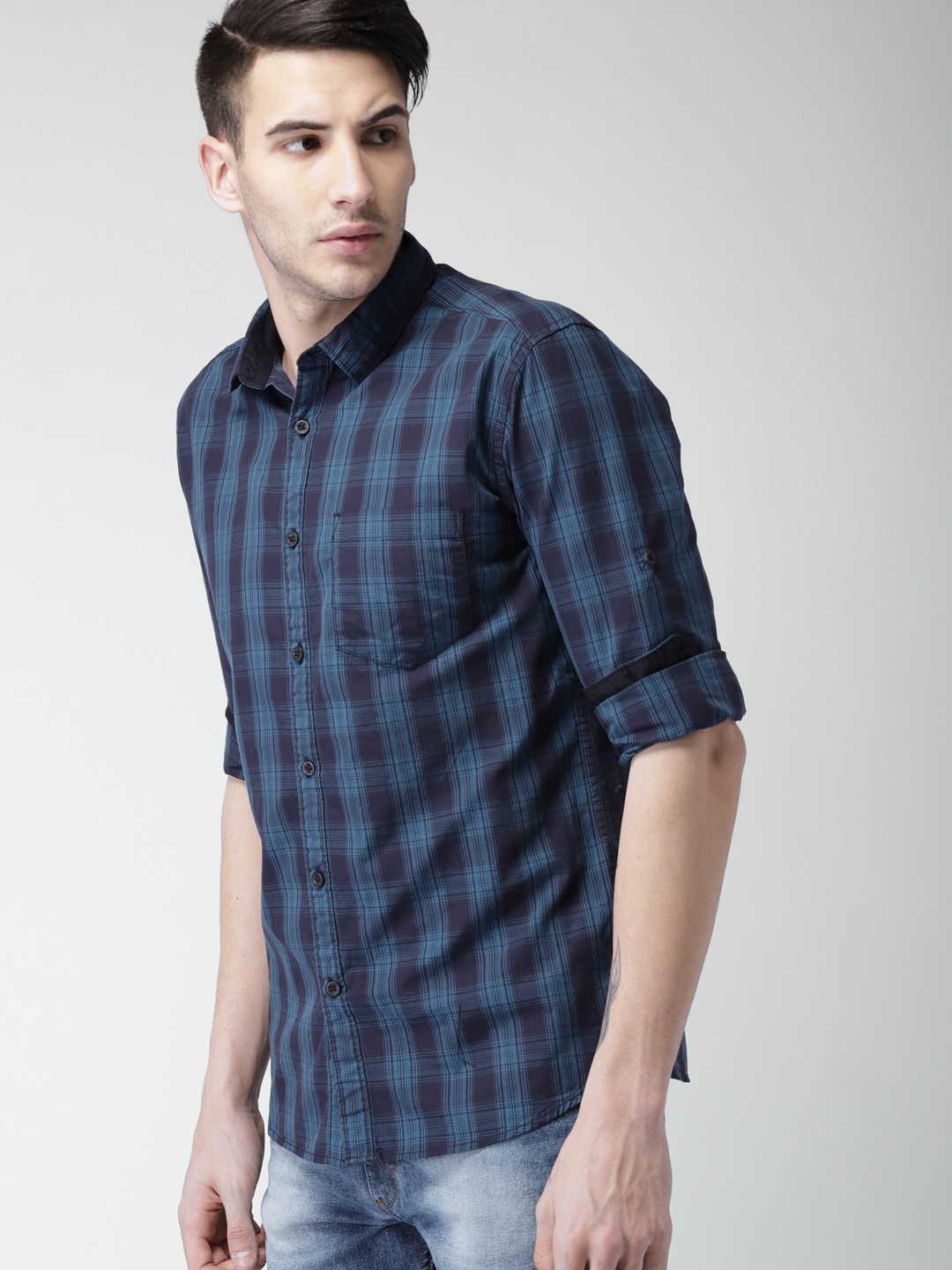 

HIGHLANDER Men Blue Slim Fit Checked Casual Shirt