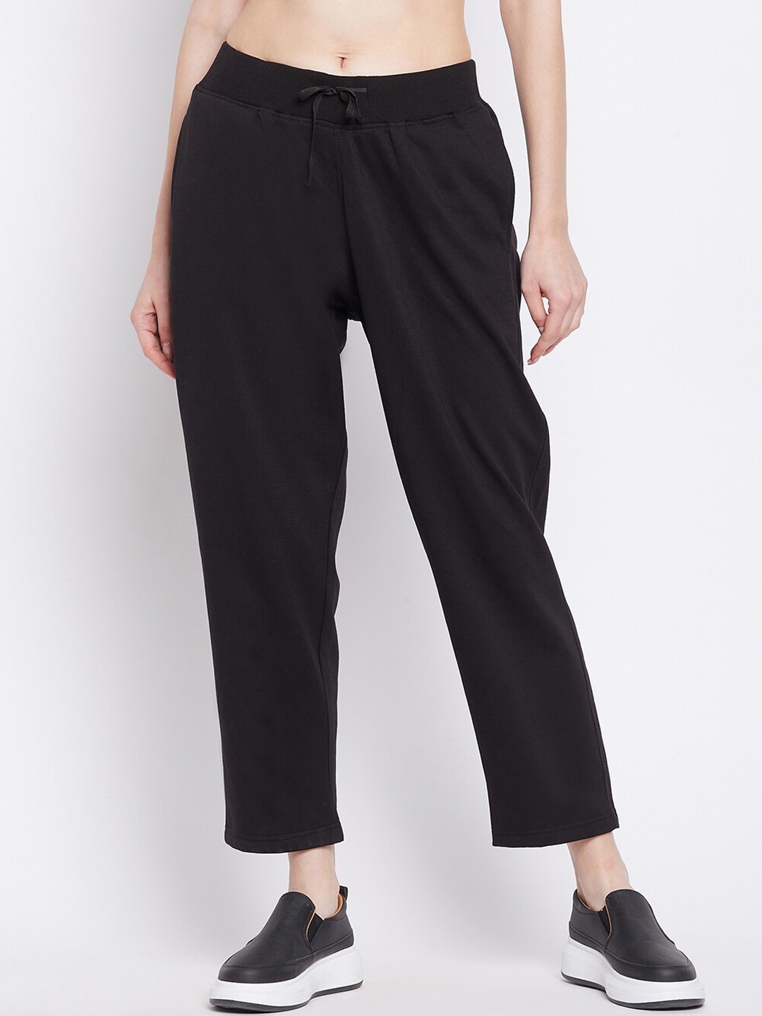 

FRENCH FLEXIOUS Women Mid-Rise Cotton Track Pants, Black