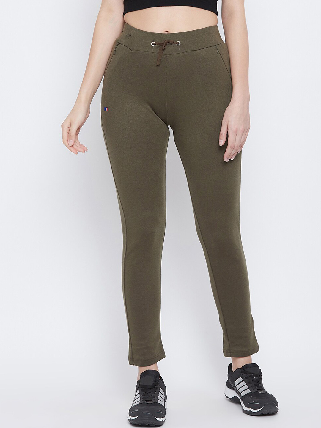 

FRENCH FLEXIOUS Women Mid-Rise Cotton Track Pants, Olive