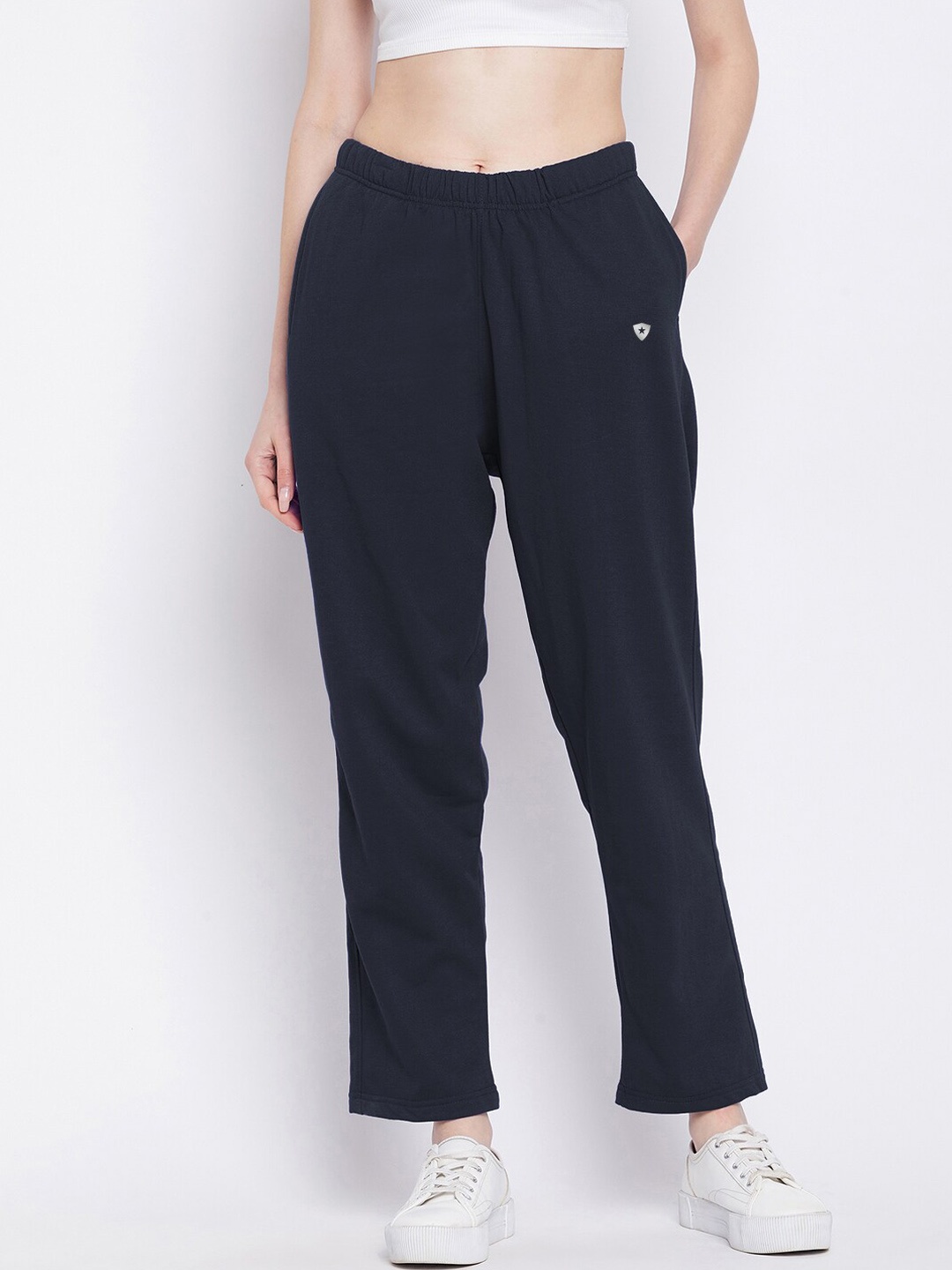 

FRENCH FLEXIOUS Women Mid-Rise Track Pants, Navy blue