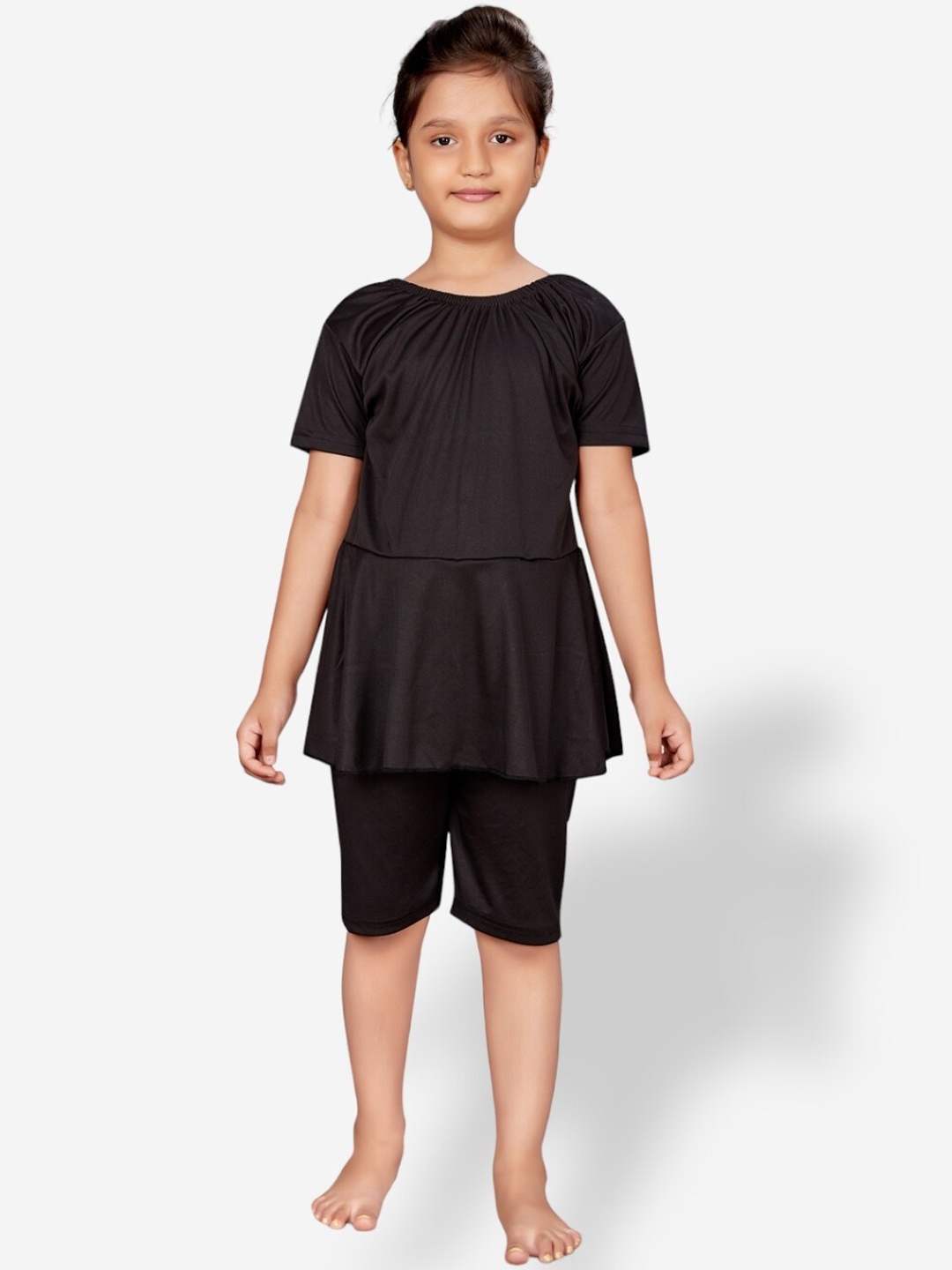 

Aarika Girls Full Coverage Short Sleeves Swimming Dress, Black