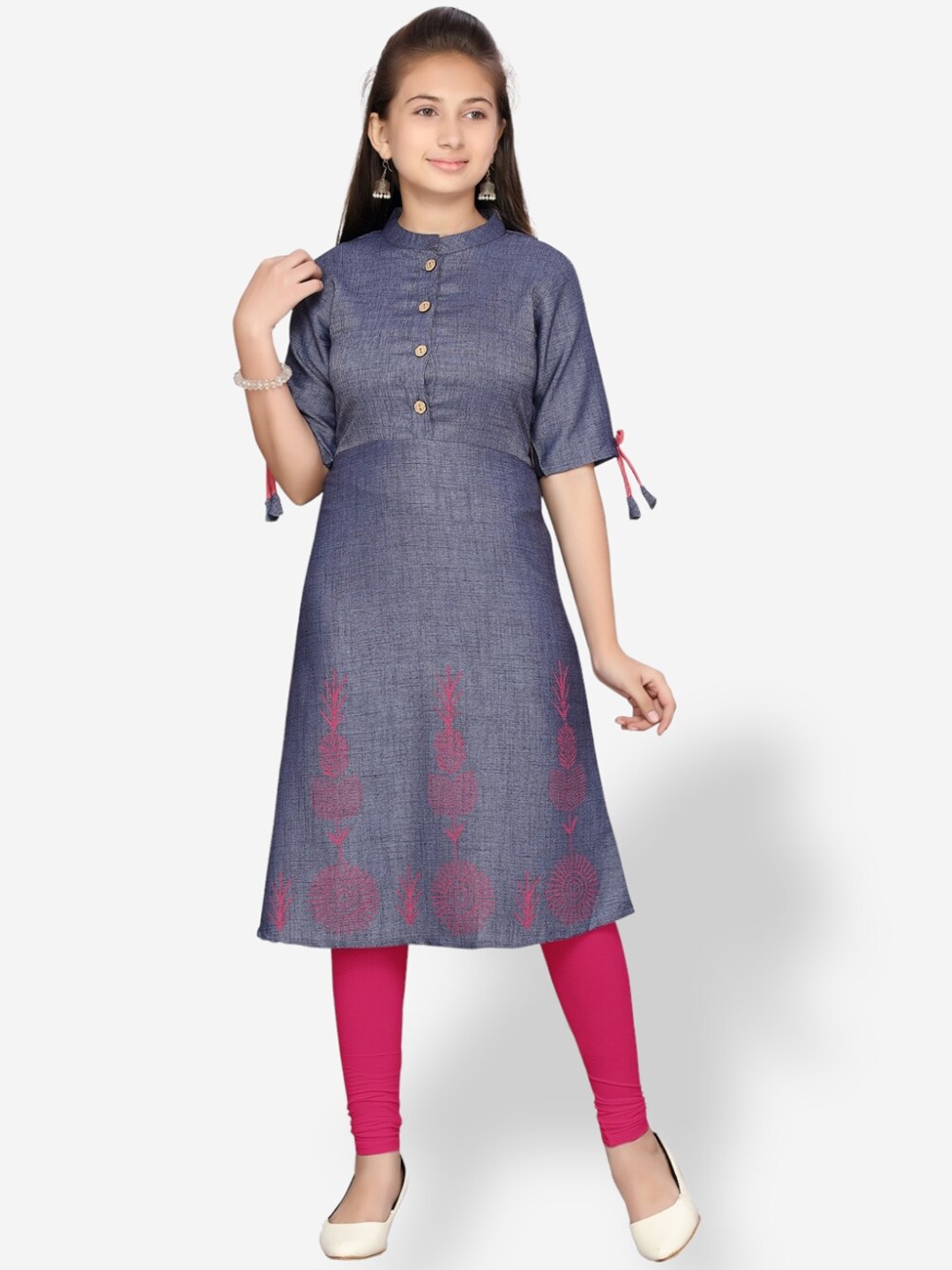 

Aarika Girls Printed A-line Cotton Kurta, Blue