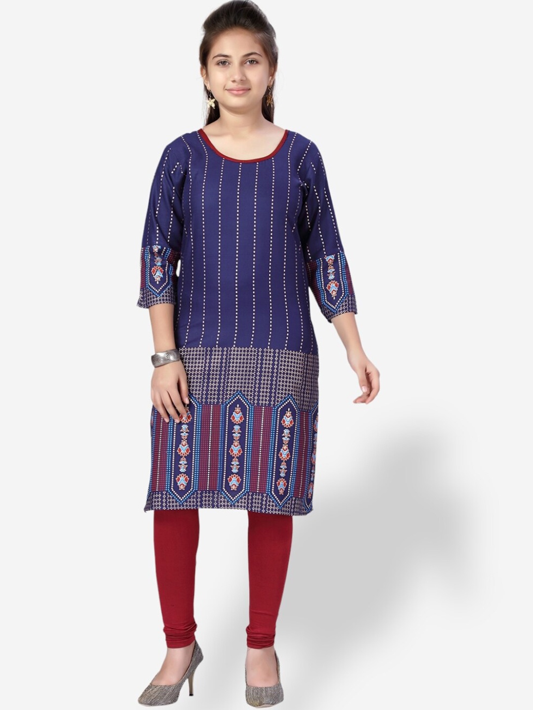 

Aarika Girls Striped Cotton Kurta, Navy blue