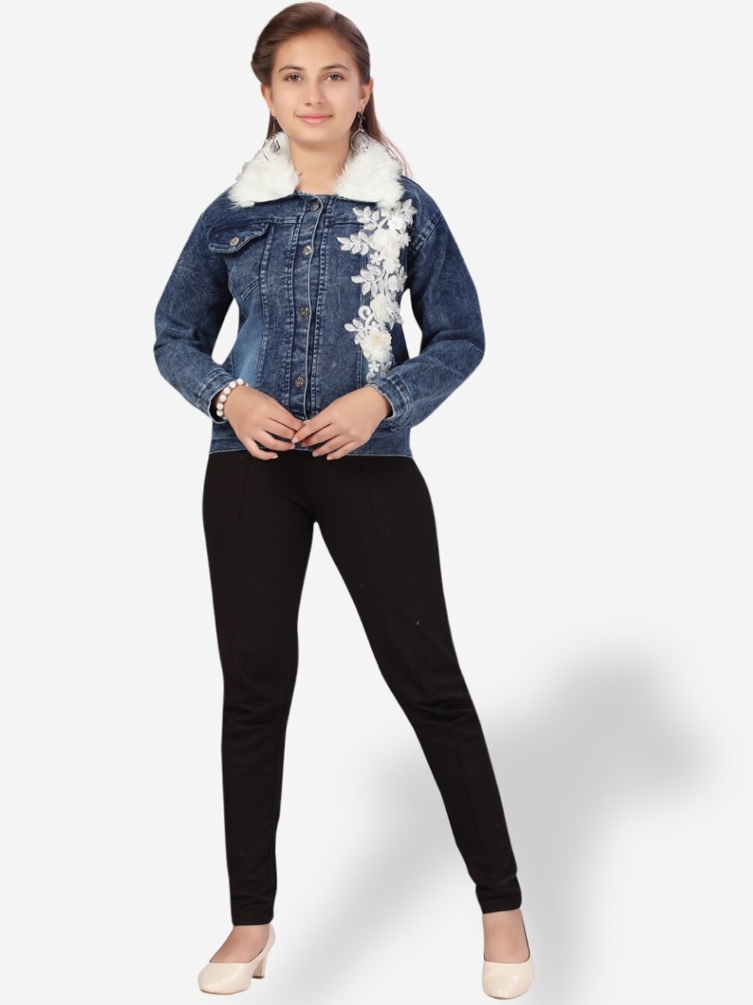 

Aarika Teen Girls Floral Patchwork Cotton Denim Jacket, Blue