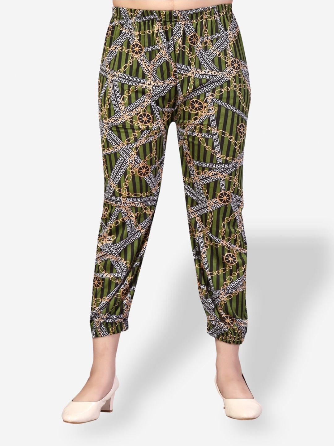 

Aarika Girls Abstract Printed Mid Rise Cotton Harem Pants, Green