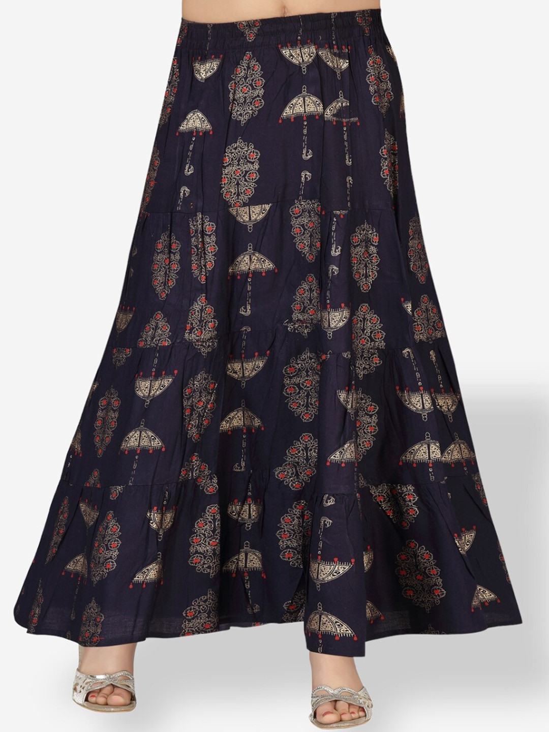 

Aarika Girls Printed Pure Cotton Maxi Flared Skirt, Navy blue