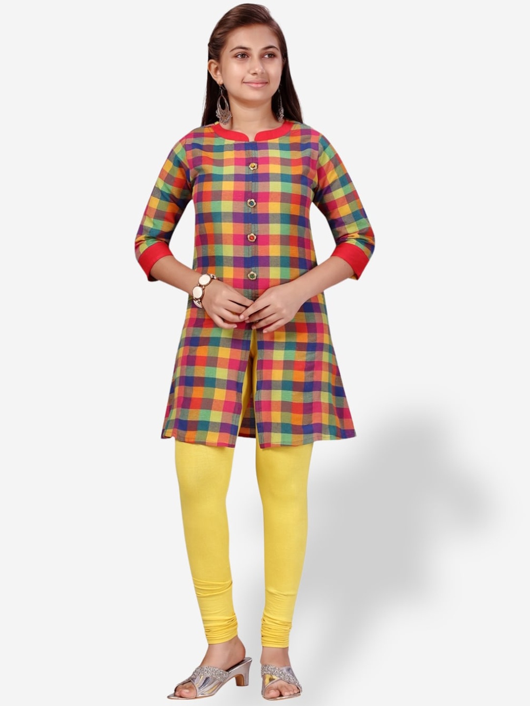 

Aarika Girls Checked Kurta, Red