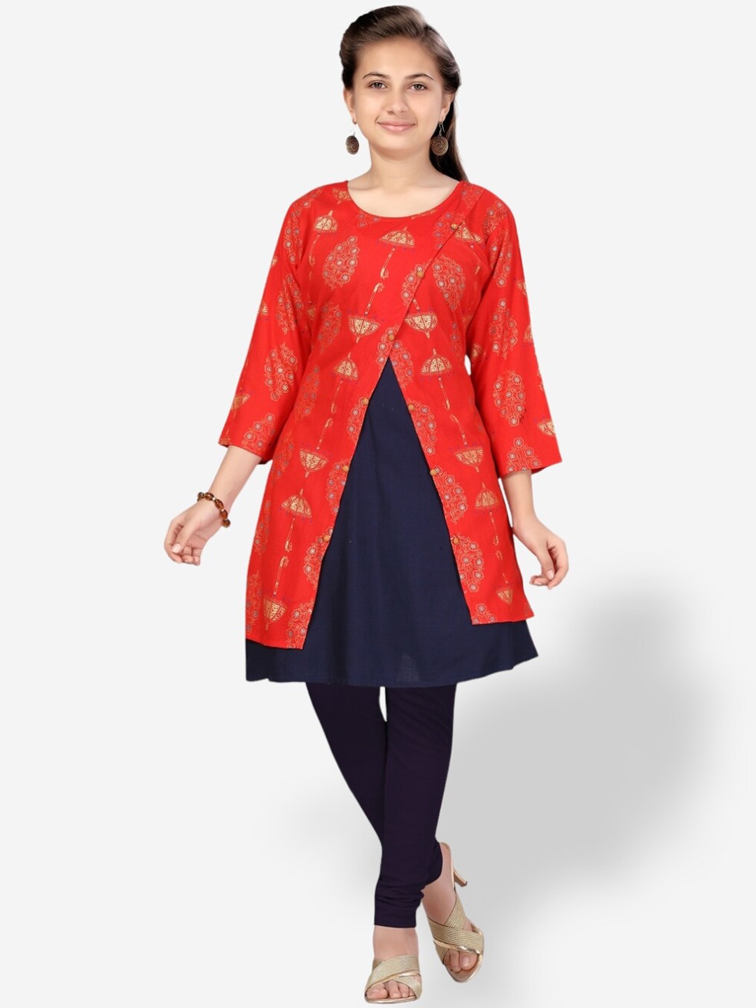 

Aarika Girls Ethnic Motifs Printed Kurta, Red