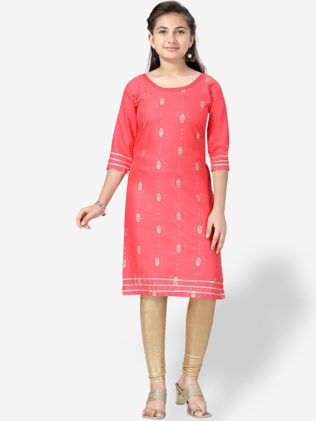 

Aarika Girls Ethnic Motifs Printed Round Neck Kurta, Red