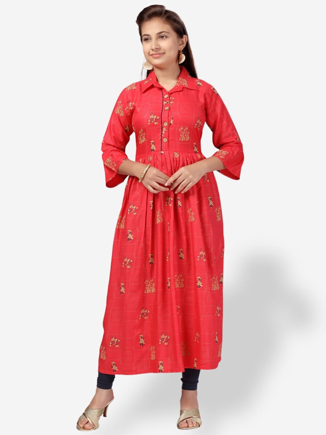 

Aarika Girls Floral Printed Anarkali Kurta, Red