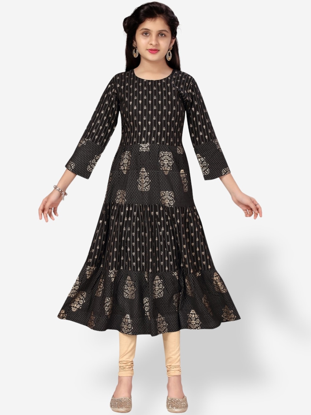 

Aarika Girls Ethnic Motifs Printed Anarkali Kurta, Black