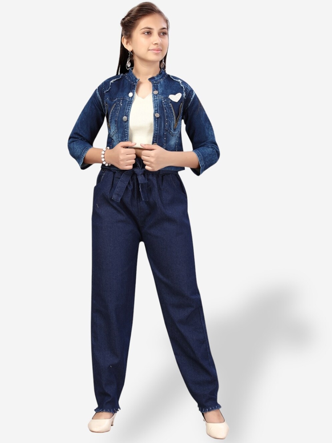 

Aarika Girls Washed Crop Denim Jacket, Blue