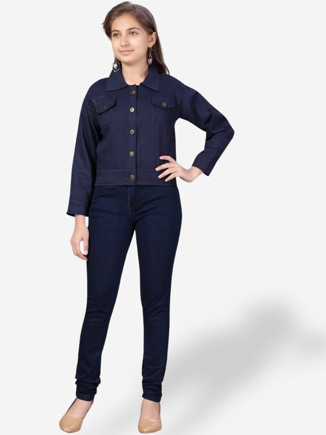 

Aarika Teen Girls Spread Collar Tailored Jacket, Navy blue