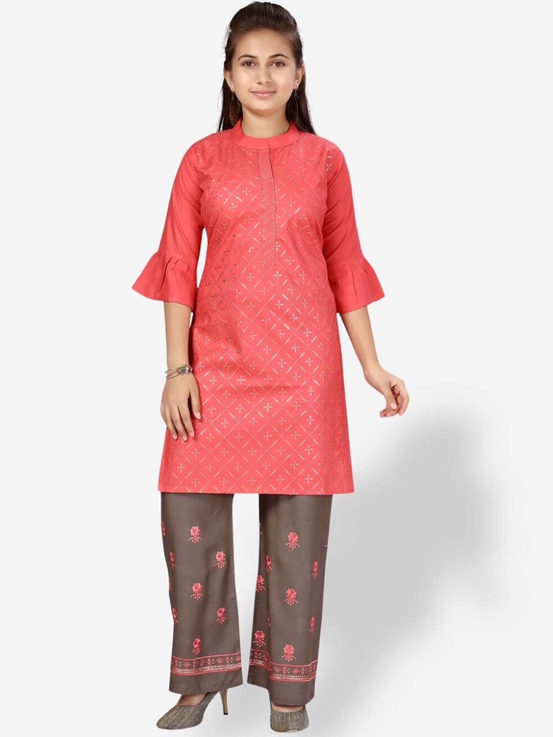 

Aarika Girls Ethnic Motifs Embroidered Pure Cotton Kurta with Palazzos, Pink