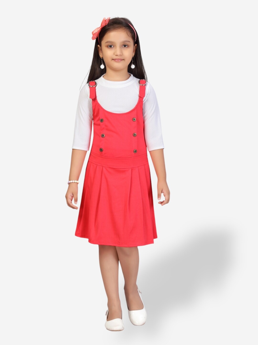 

Aarika Girls Cotton Pinafore Dress with T-shirt, White