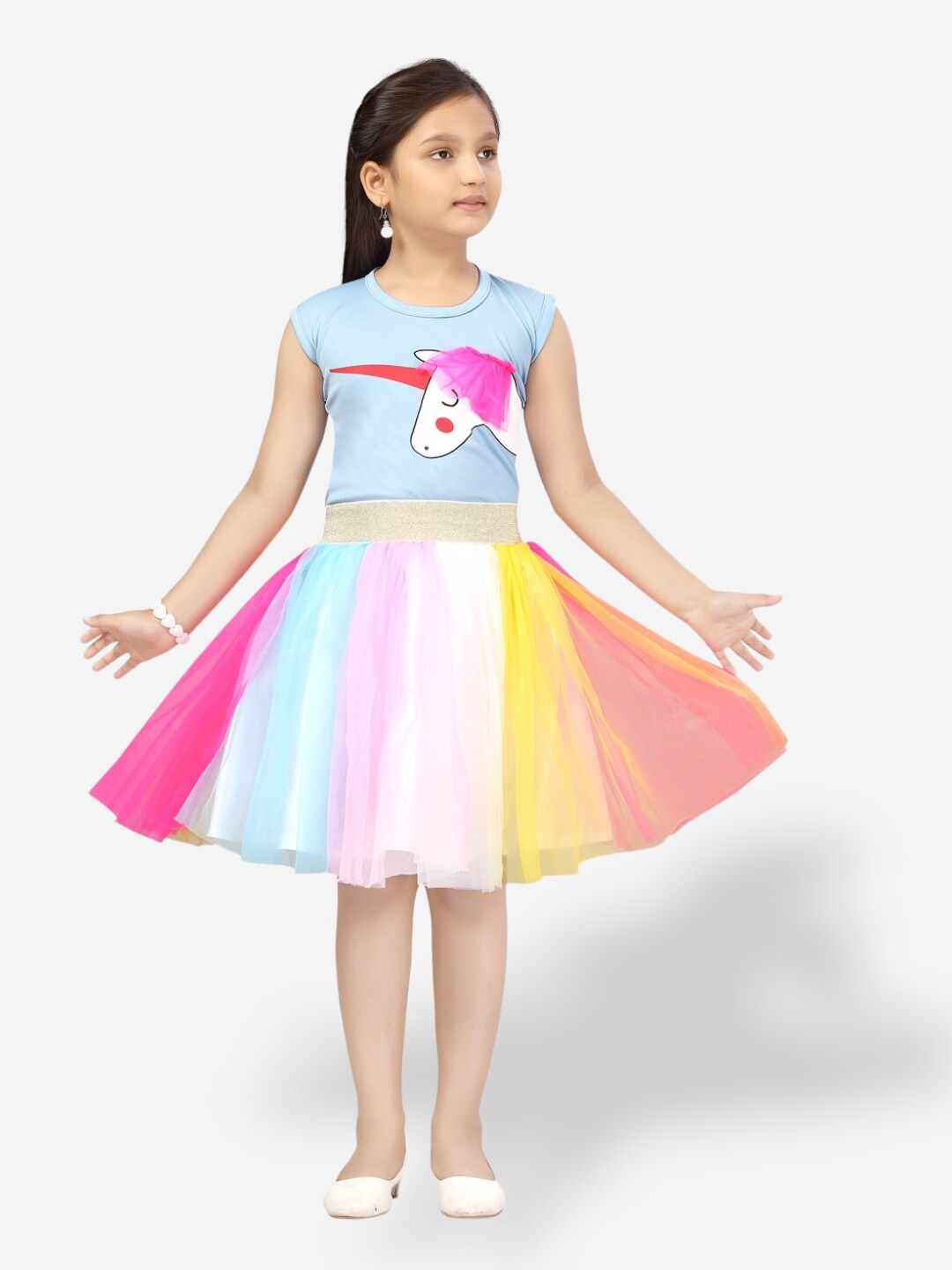 

Aarika Girls Unicorn Printed Top with Skirt, Blue