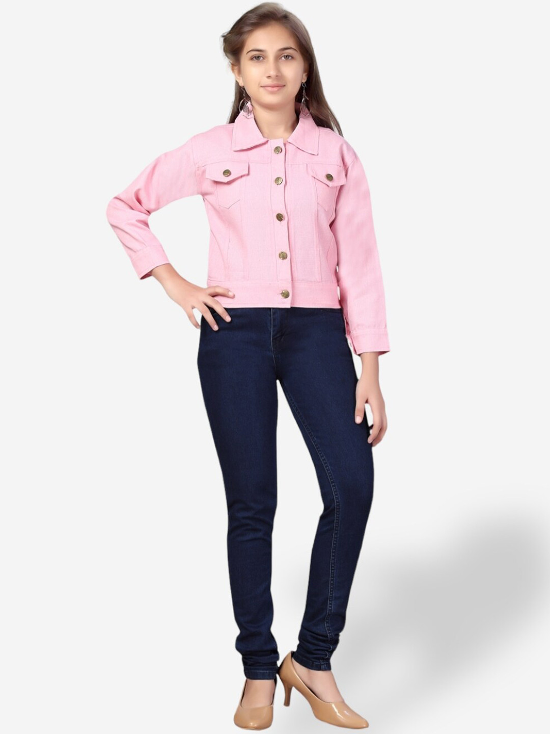

Aarika Teen Girls Spread Collar Denim Jacket, Pink