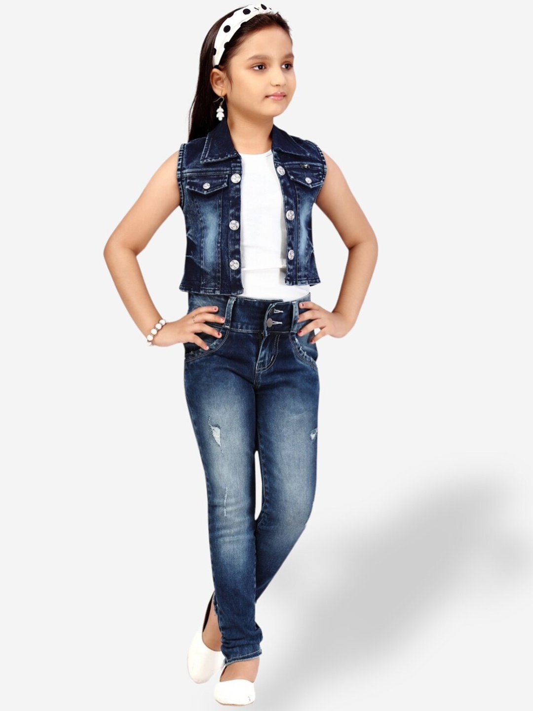 

Aarika Girls Spread Collar Crop Denim Jacket, Blue