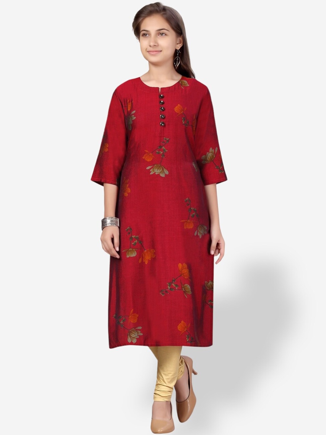 

Aarika Girls Floral Printed Kurta, Maroon