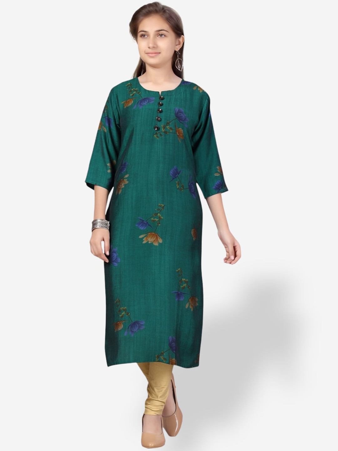 

Aarika Girls Floral Printed Round Neck Kurta, Green
