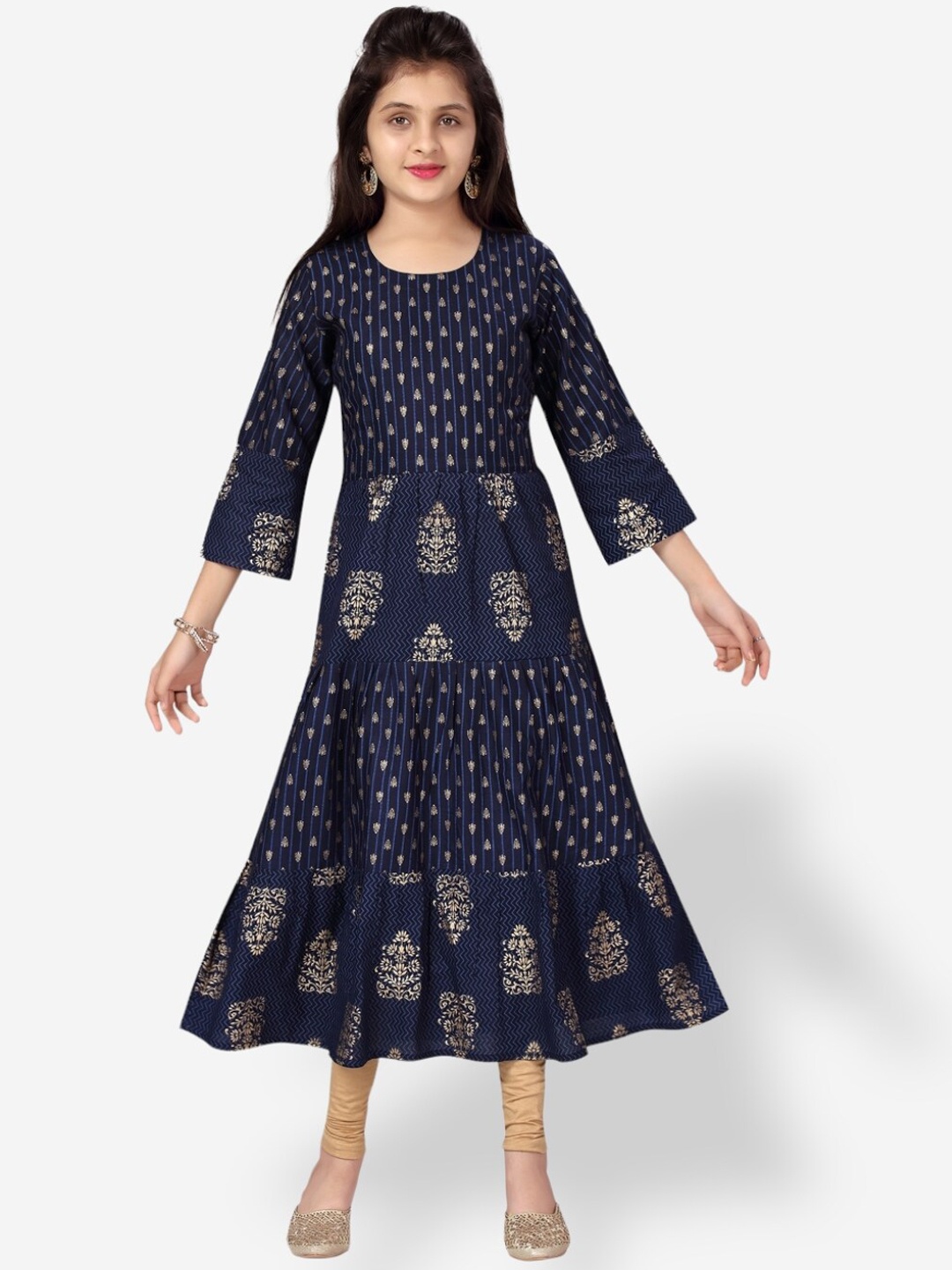 

Aarika Girls Ethnic Motifs Printed Kurta, Navy blue