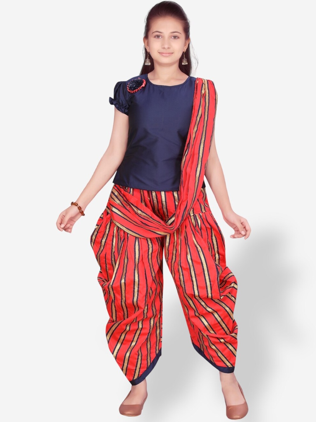

Aarika Girls Pure Silk Kurta With Patiala & Dupatta, Navy blue