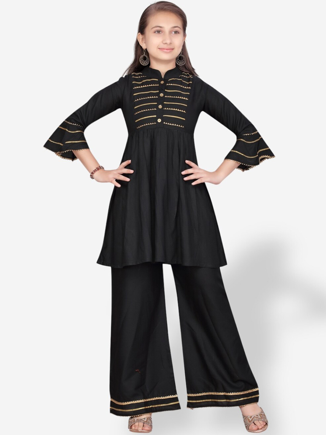 

Aarika Girls Yoke Design Pure Cotton Kurta With Palazzo, Black
