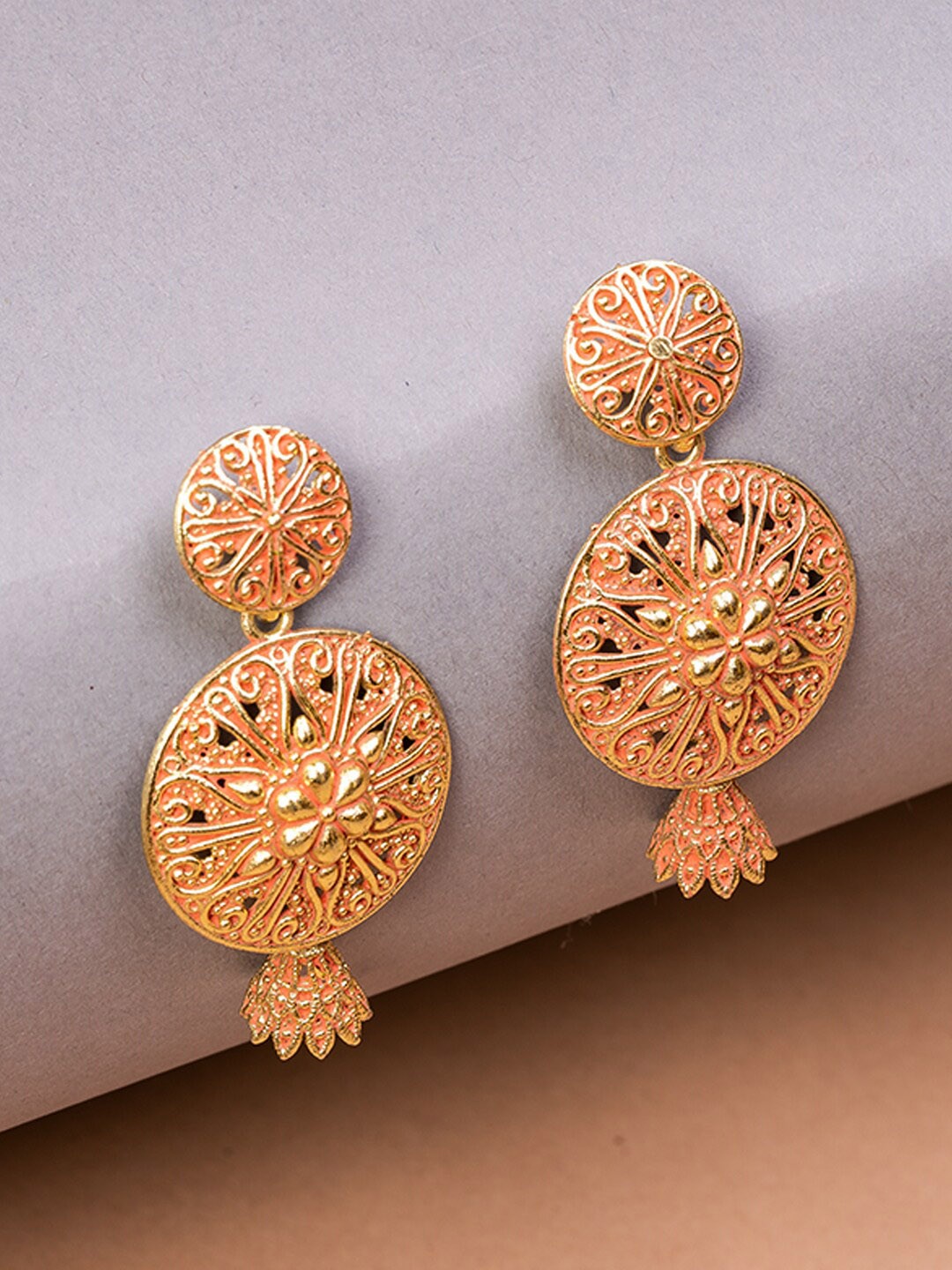 

HOUSE OF ARLI Gold-Plated Circular Drop Earrings, Peach