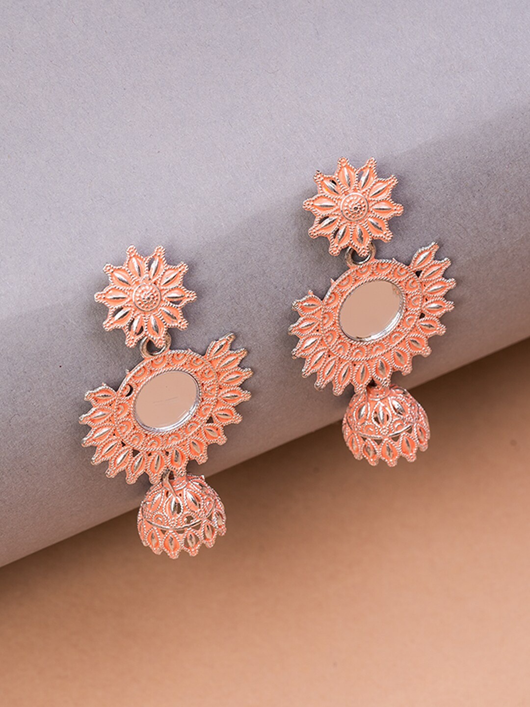 

HOUSE OF ARLI Silver-Plated Circular Drop Earrings, Peach