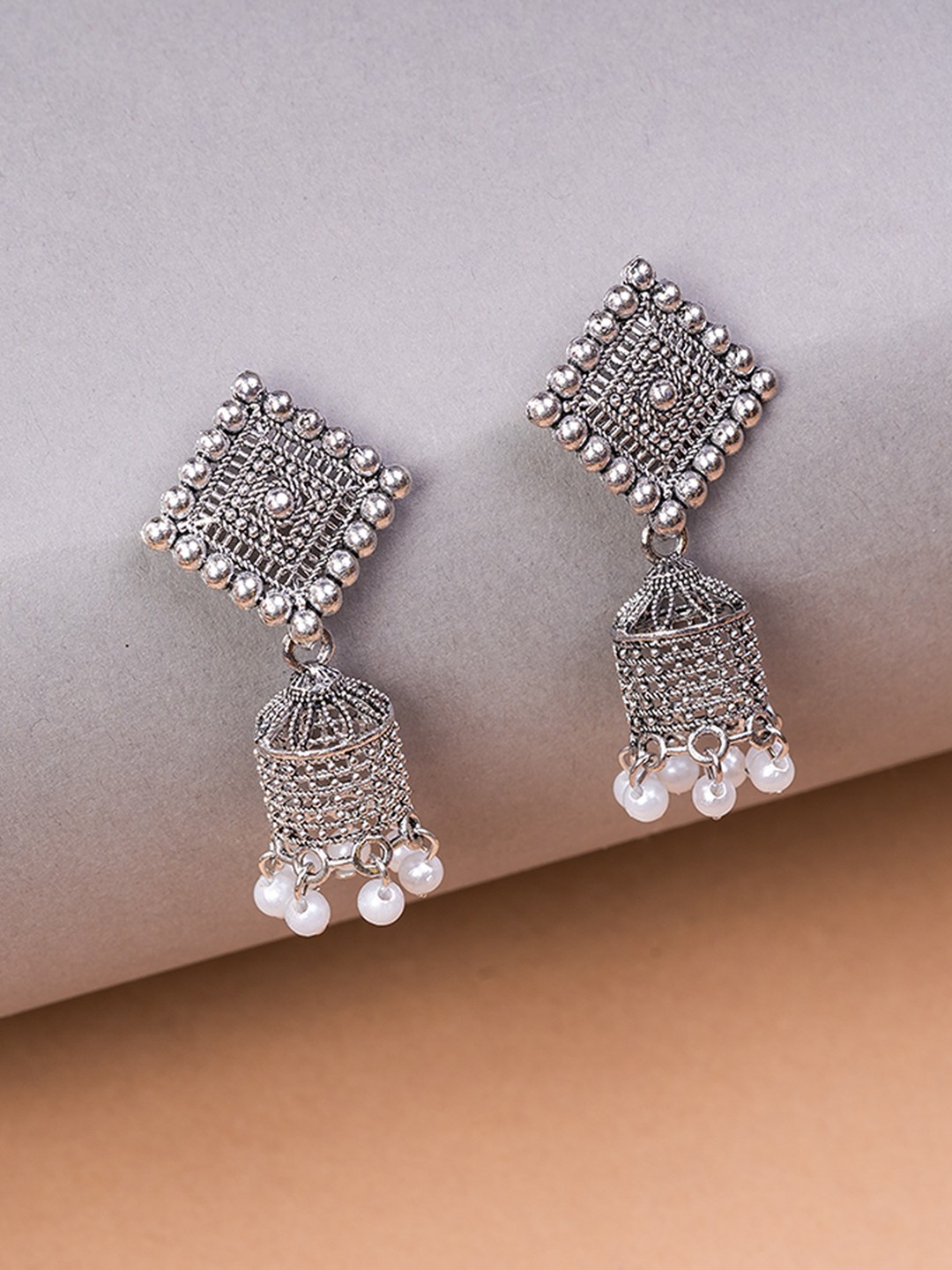 

HOUSE OF ARLI Silver-Plated Square Drop Earrings