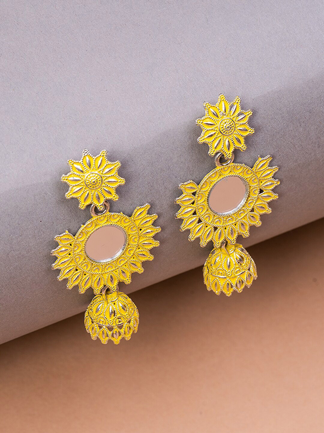 

HOUSE OF ARLI Silver-Plated Contemporary Drop Earrings, Yellow
