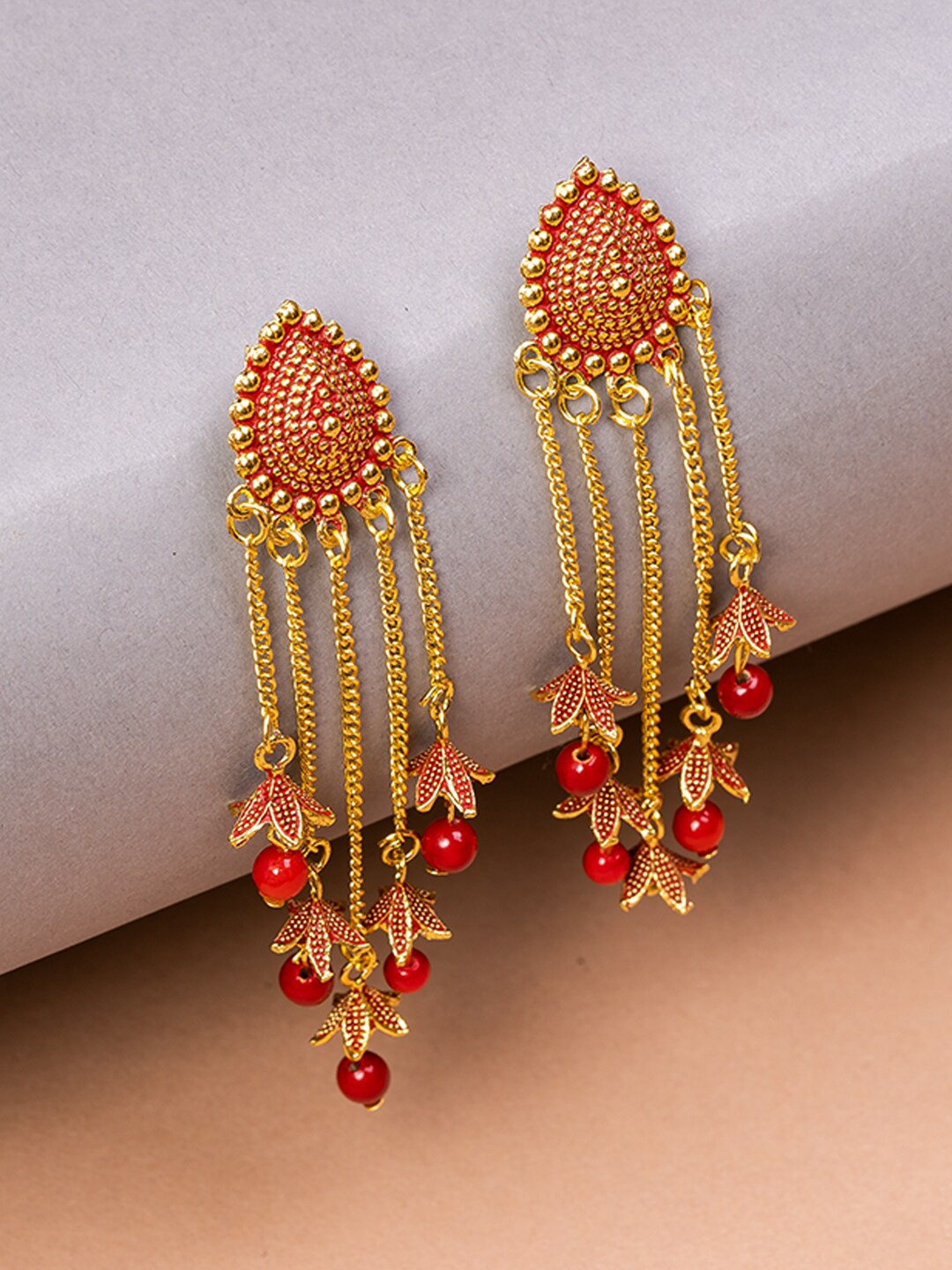 

HOUSE OF ARLI Gold-Plated Oval Drop Earrings, Red