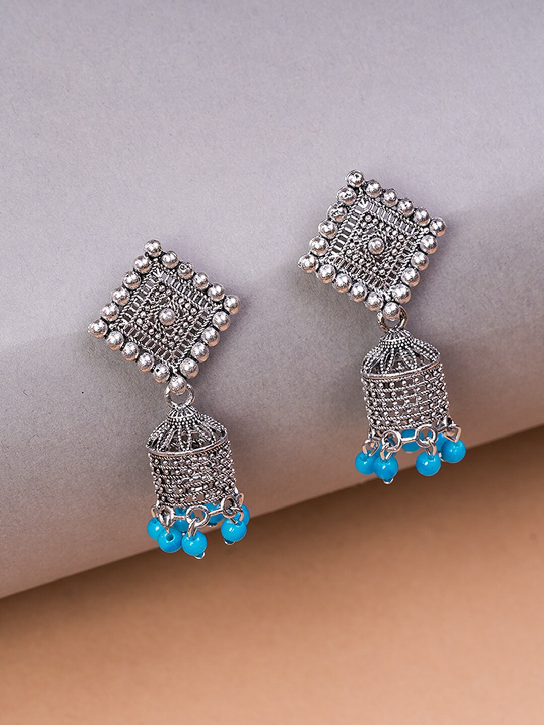 

HOUSE OF ARLI Silver-Plated Square Drop Earrings, Blue