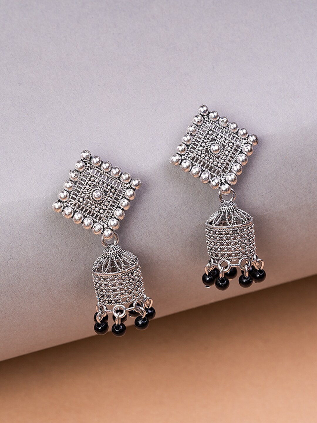 

HOUSE OF ARLI Silver-Plated Square Drop Earrings, Black