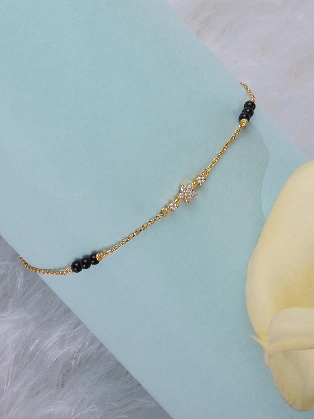

PALMONAS 18k Gold Plated Cubic Zirconia Mangalsutra Link Bracelet, White