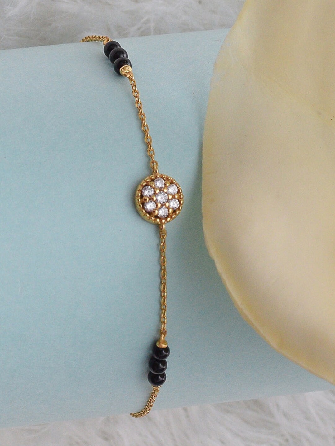 

PALMONAS 18k Gold Plated Cubic Zirconia Mangalsutra Link Bracelet, Black