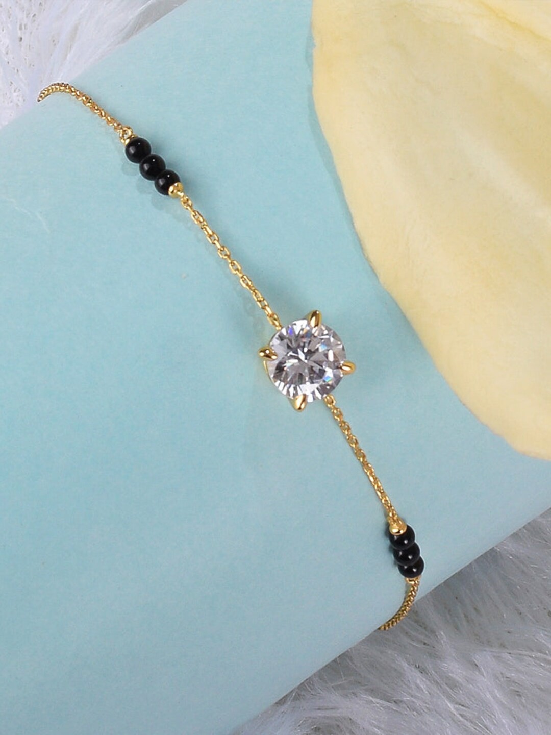 

PALMONAS Women Sterling Silver Cubic Zirconia Gold-Plated Charm Bracelet