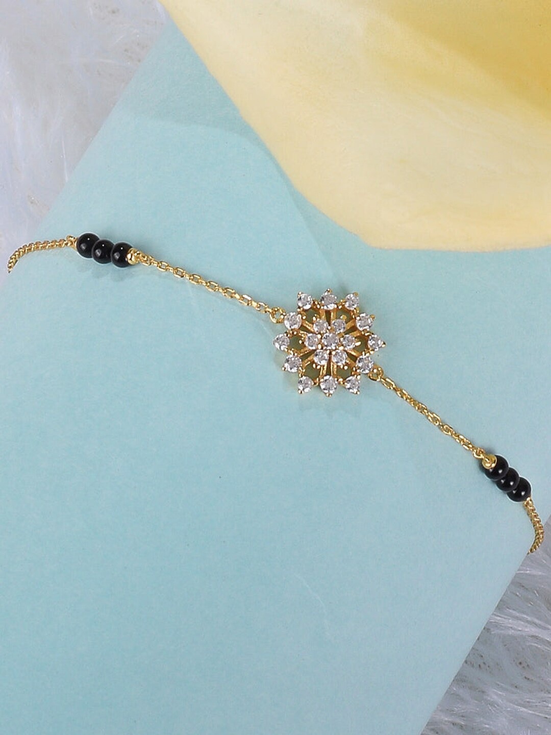 

PALMONAS Women Sterling Silver Cubic Zirconia Gold-Plated Charm Bracelet