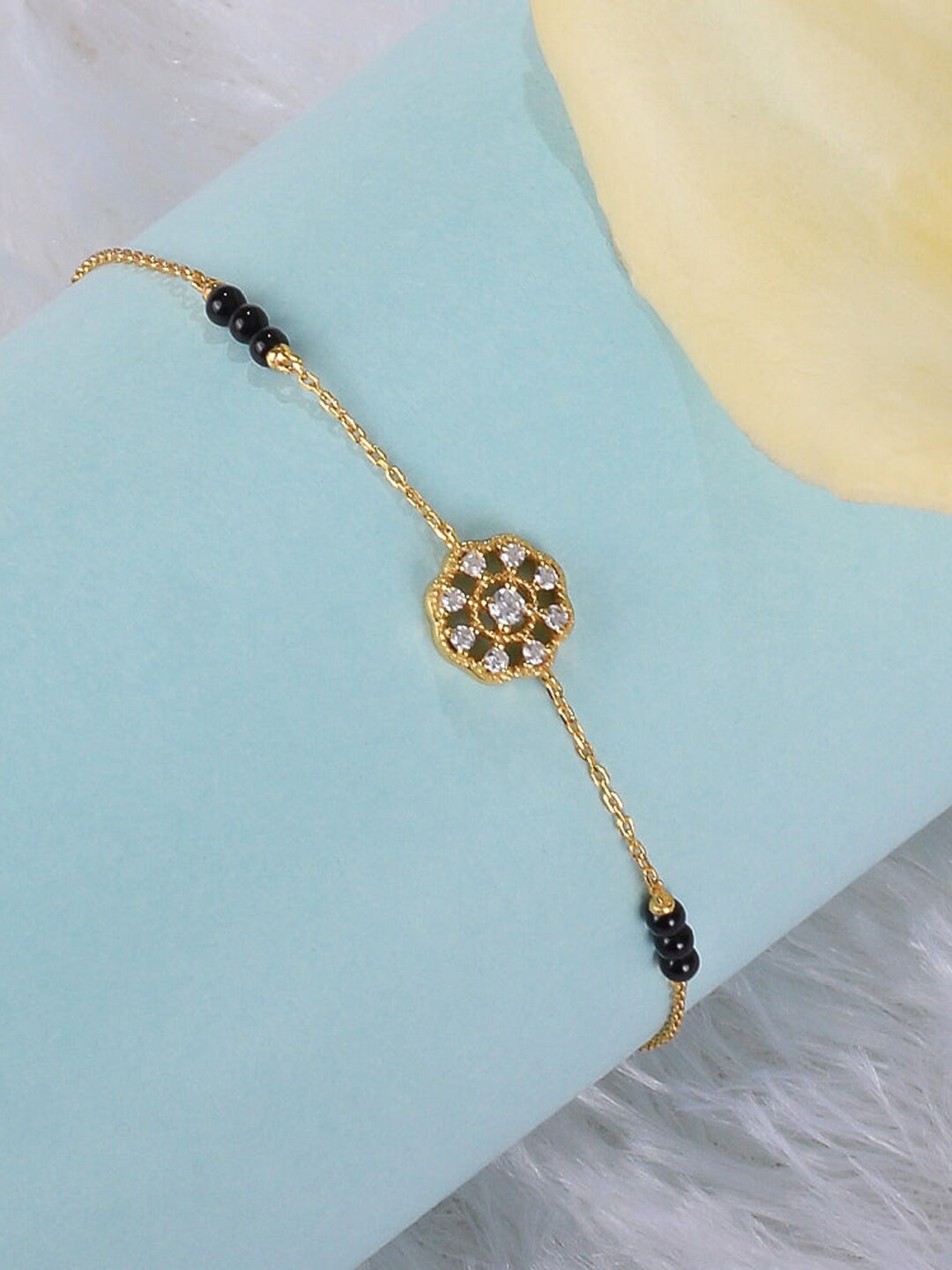 

PALMONAS Women Sterling Silver Cubic Zirconia Gold-Plated Charm Bracelet