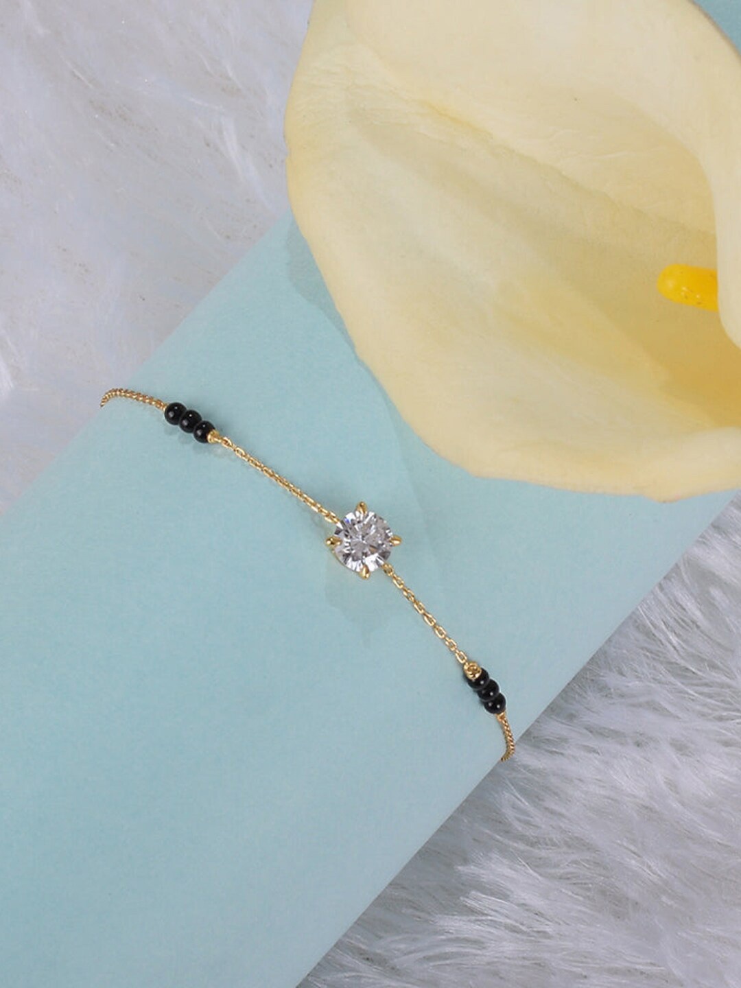 

PALMONAS Women Sterling Silver Cubic Zirconia Gold-Plated Charm Bracelet