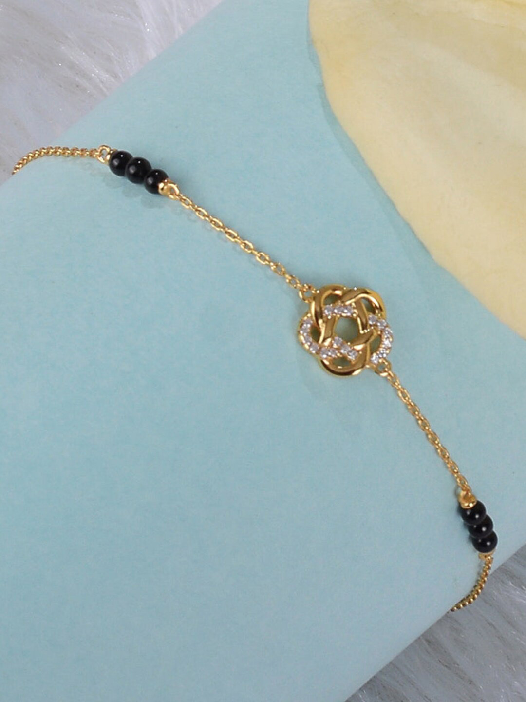 

PALMONAS Women Sterling Silver Cubic Zirconia Gold-Plated Charm Bracelet