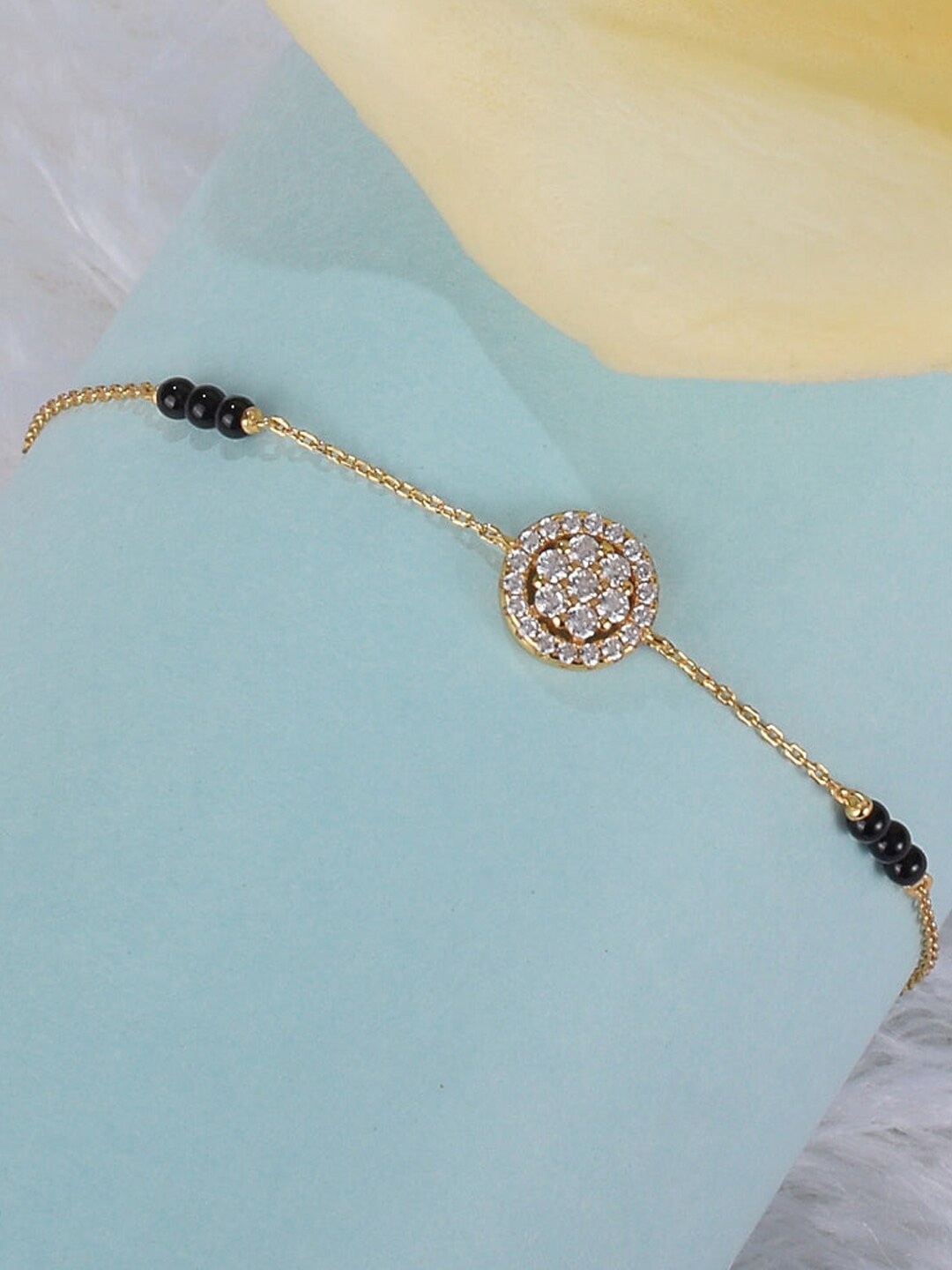 

PALMONAS Women Sterling Silver Cubic Zirconia Gold-Plated Charm Bracelet