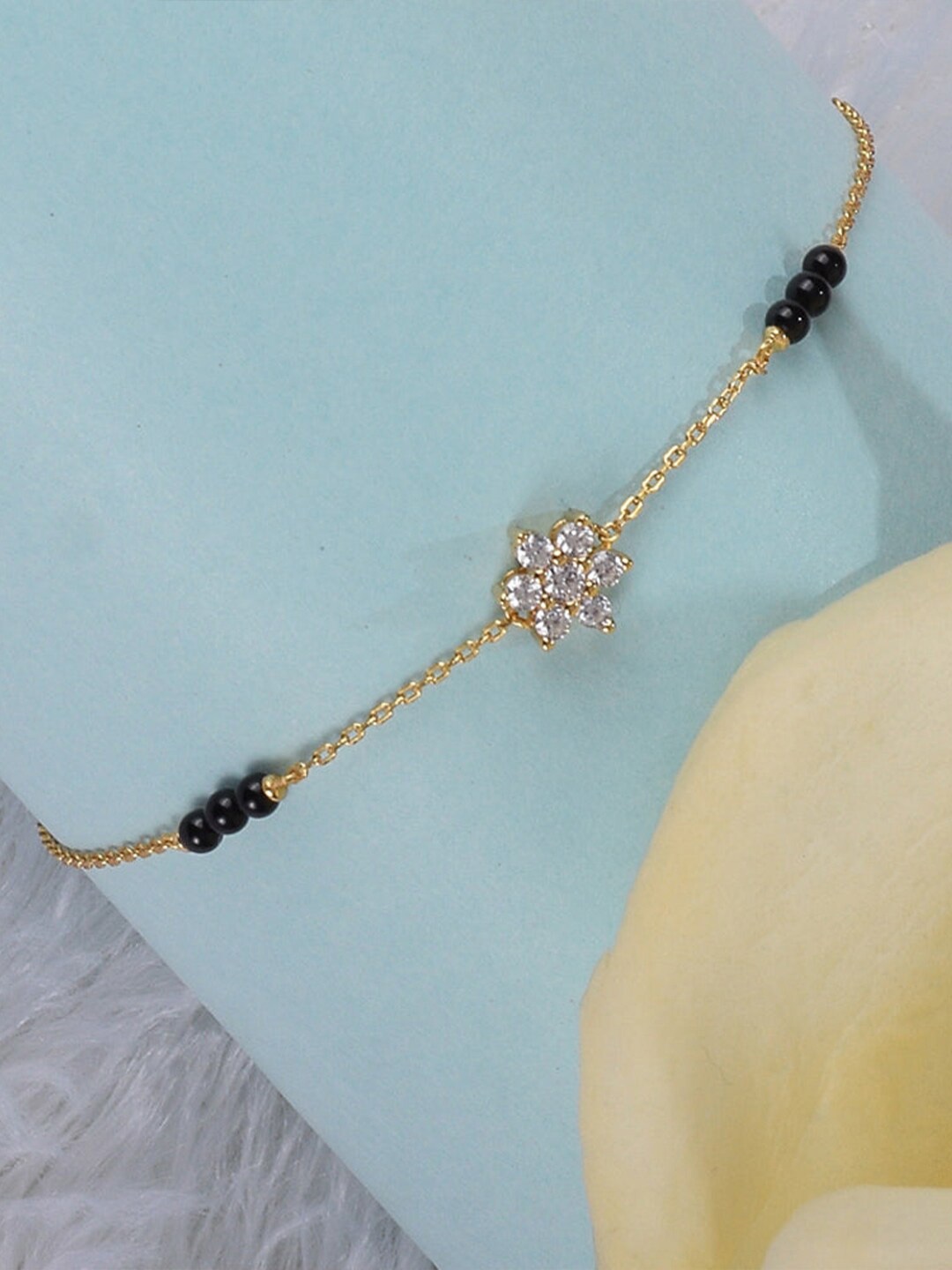 

PALMONAS Women Sterling Silver Cubic Zirconia Gold-Plated Charm Bracelet
