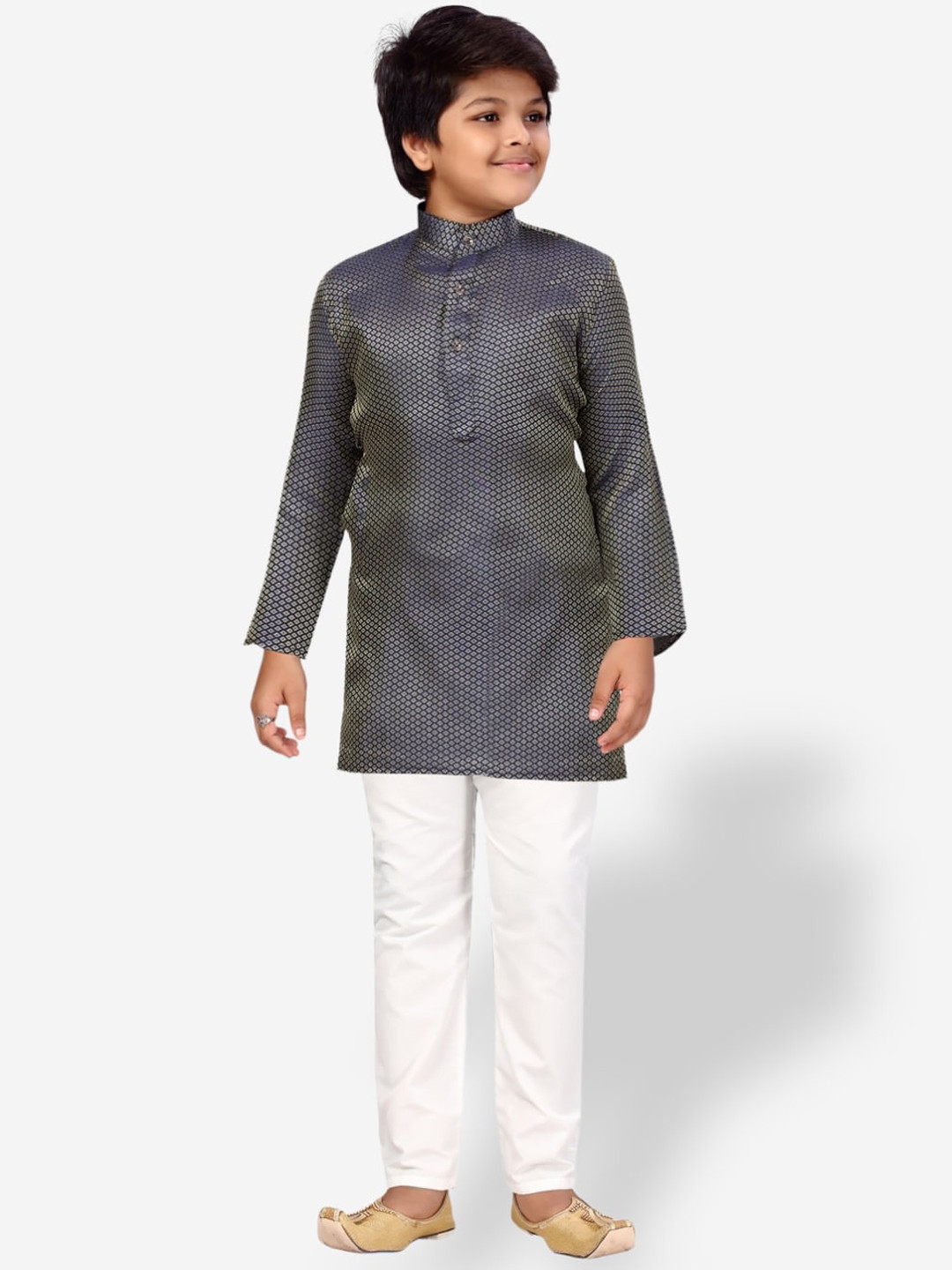 

Aarika Boys Woven Design Pure Silk Kurta with Palazzos, Navy blue