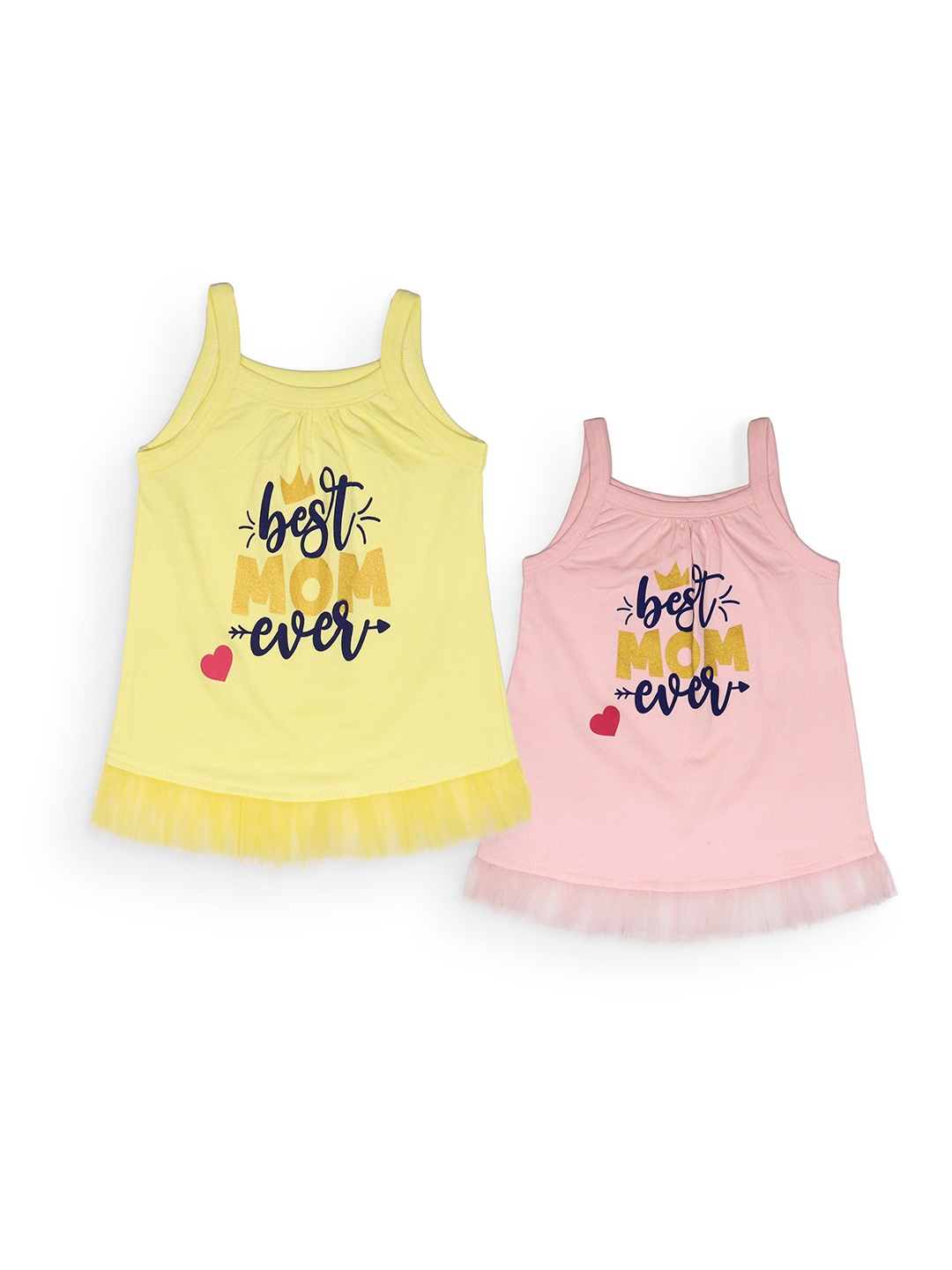 

Little Carrot Girls Pack of 2 Typography Printed Top, Yellow