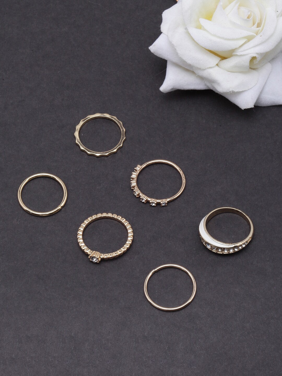 

DressBerry Set Of 6 Gold-Plated CZ-Studded Finger Rings