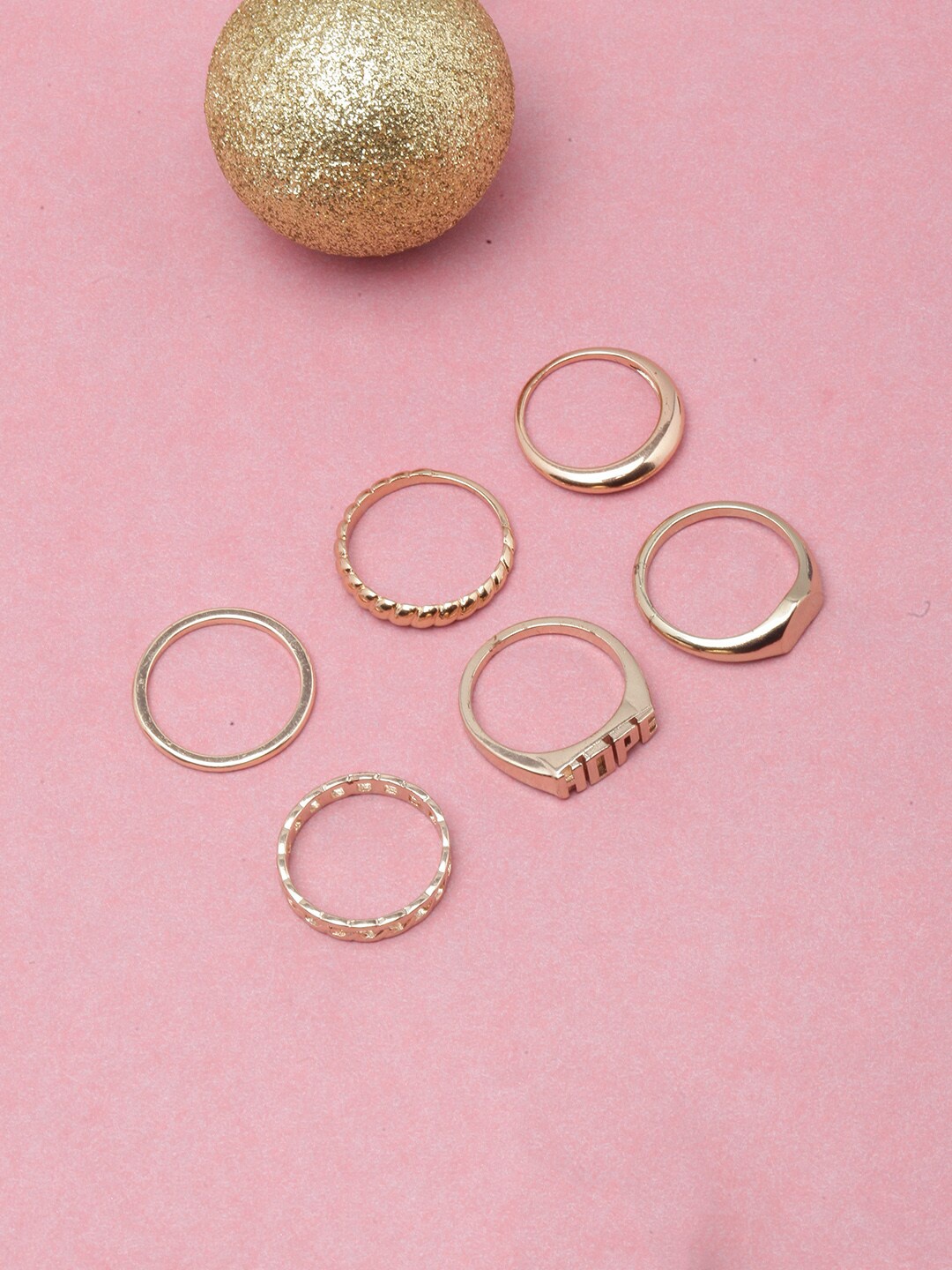 

DressBerry Set Of 6 Gold-Plated Finger Rings